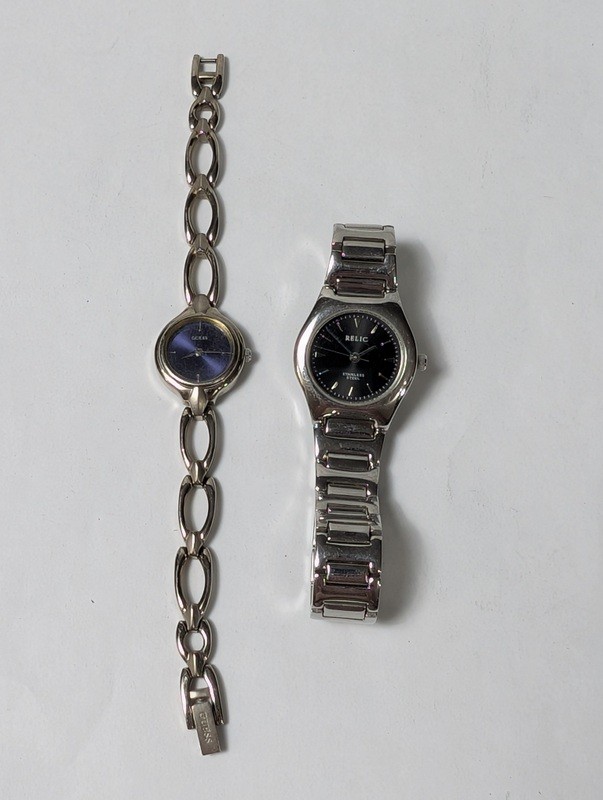 Relic stainless steel watch and Guess blue-dial watch on chain bracelet - image 2 of 9