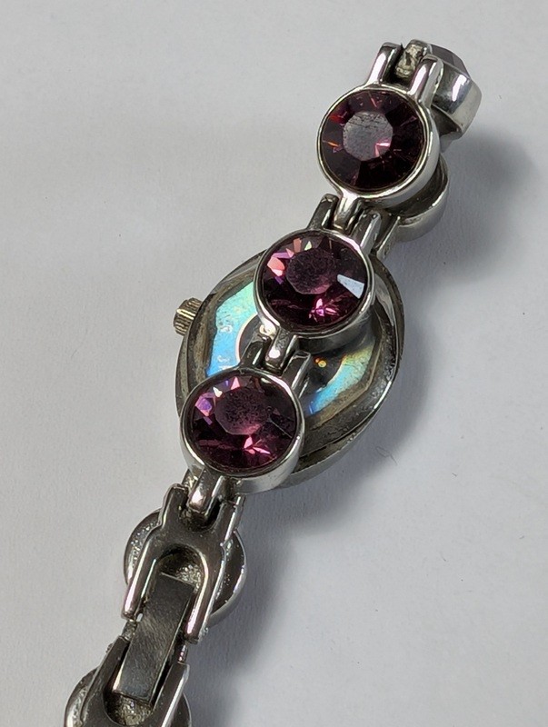 Quartz bracelet watch with purple gemstone accents - image 15 of 15