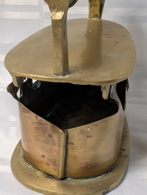 Antique brass coal iron with wooden handle - image 9 of 19