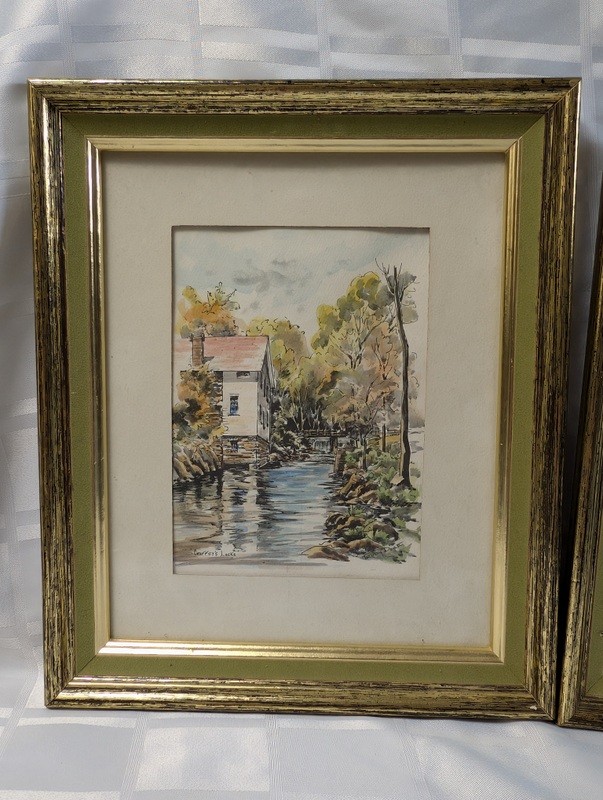 Pair of framed watercolor prints of autumn riverscapes - image 2 of 13