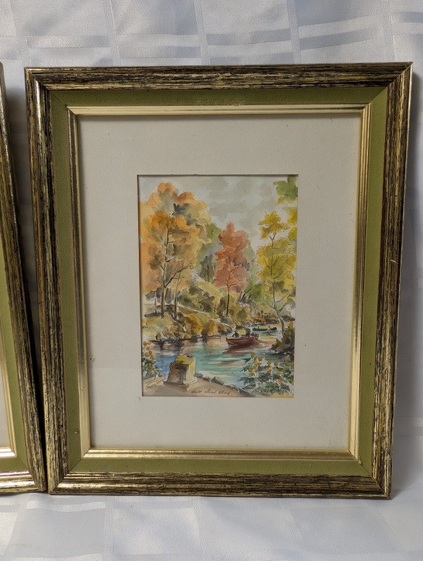 Pair of framed watercolor prints of autumn riverscapes - image 3 of 13