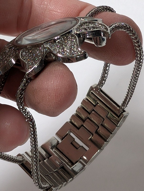Floral rhinestone pendant watch and silver link bracelet watch - image 4 of 11
