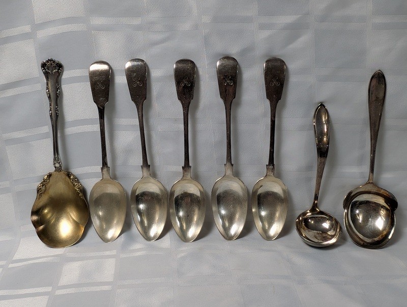 Antique monogrammed silverware spoons set - image 1 of 13