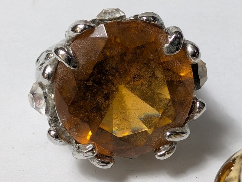 Citrine ring, pink gemstone ring, and enamel hoop earrings - image 6 of 13