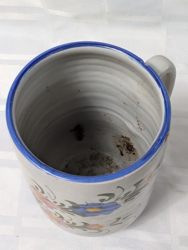 Ceramic floral mug with blue trim - image 5 of 9