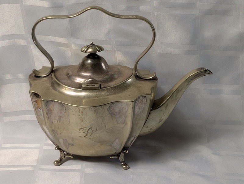 Antique silver teapot with etched panels and monogram - image 2 of 14