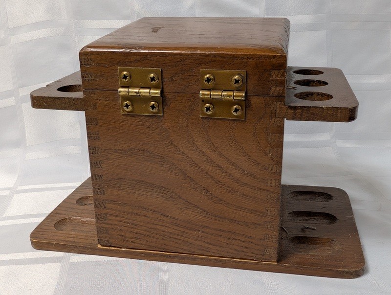 Wooden multi-compartment storage box with pipe-rack style wings - image 5 of 11