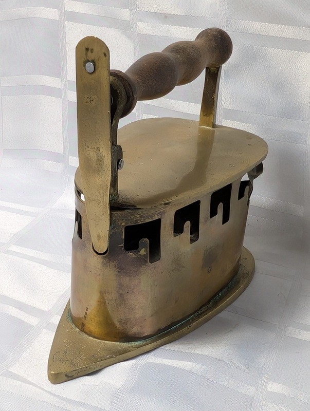 Antique brass coal iron with wooden handle - image 6 of 19