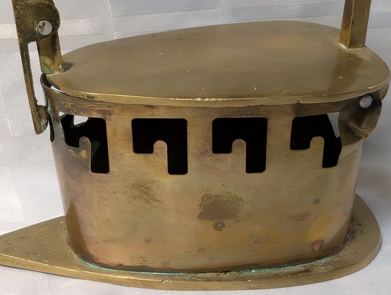 Antique brass coal iron with wooden handle - image 3 of 19