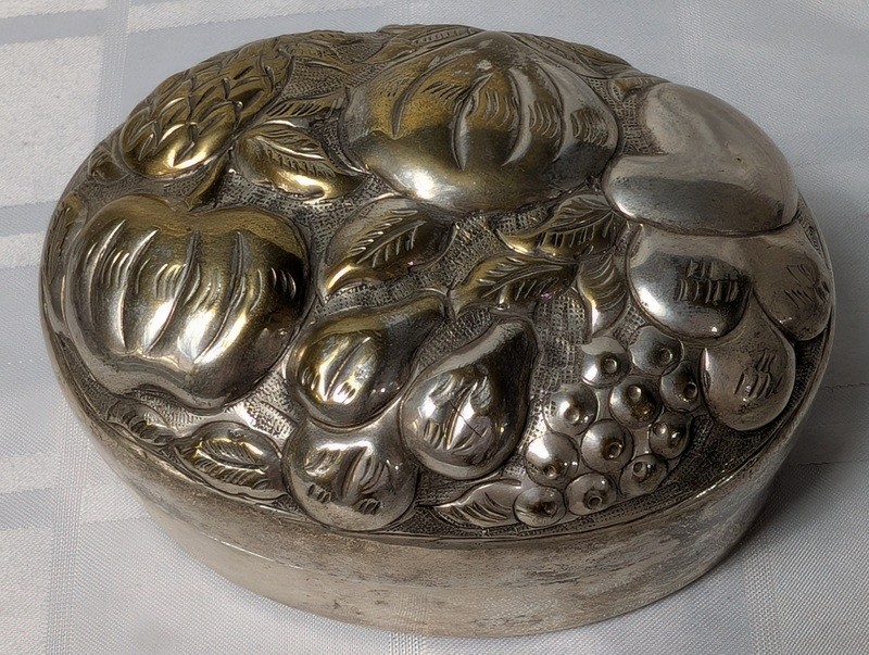 Round Brass Trinket Box with Fruit Motif - image 4 of 13