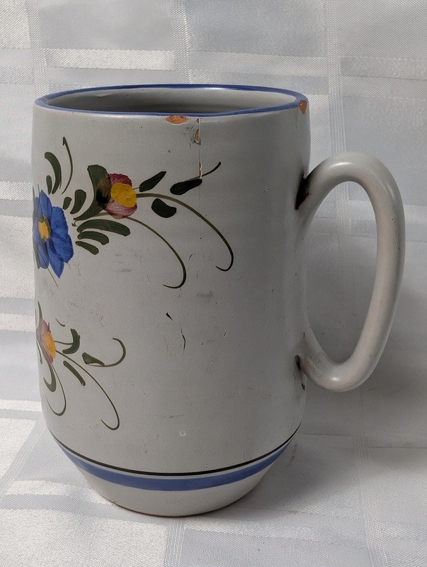 Ceramic floral mug with blue trim - image 3 of 9