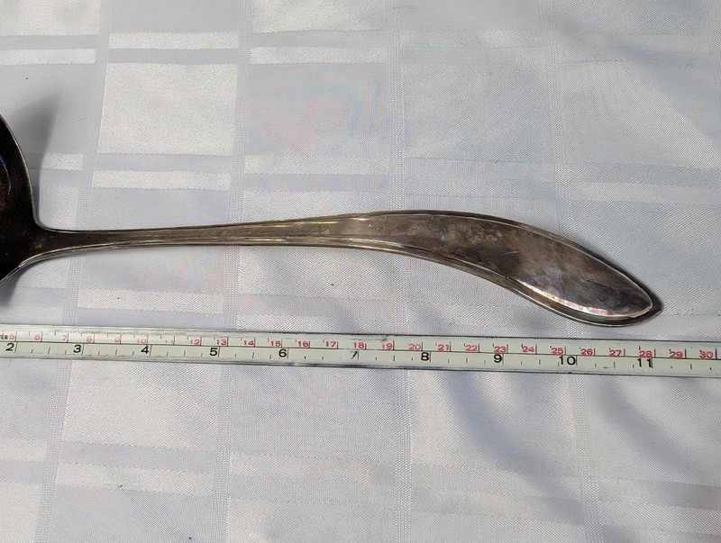Set of tarnished silver spoons and a serving ladle - image 10 of 10