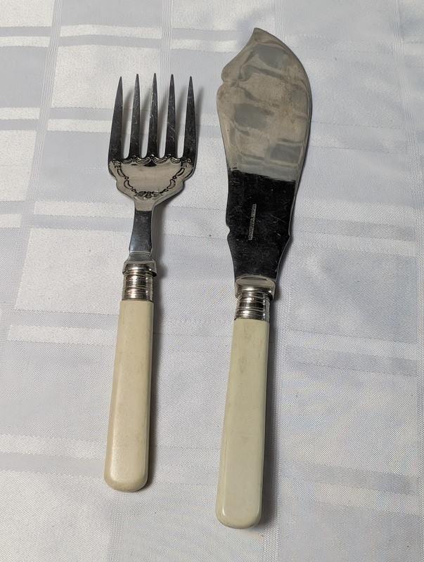 Vintage carving fork and knife with cream handles - image 1 of 10