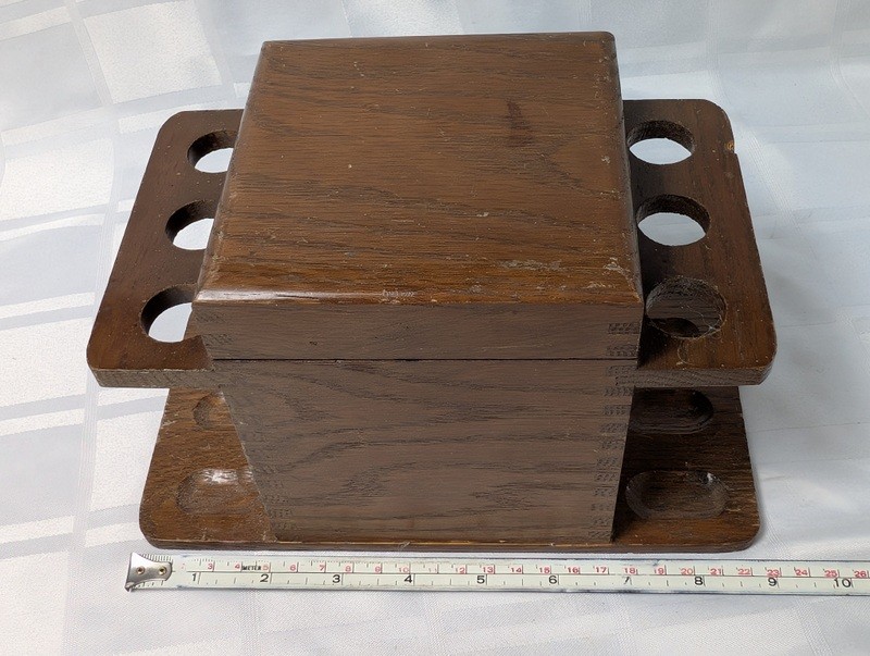 Wooden multi-compartment storage box with pipe-rack style wings - image 10 of 11