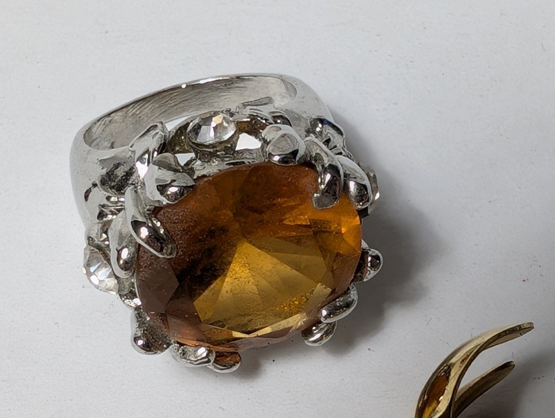 Citrine ring, pink gemstone ring, and enamel hoop earrings - image 7 of 13
