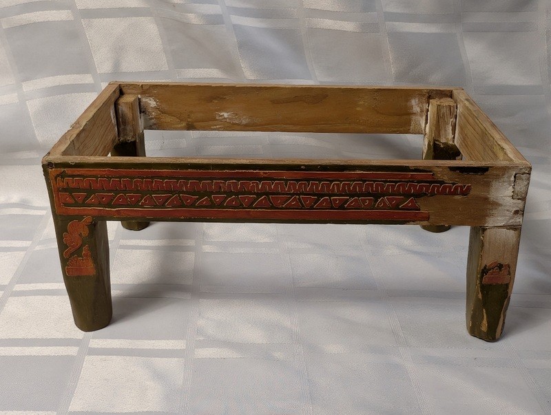 Decorated rustic wooden stool frame - image 1 of 10