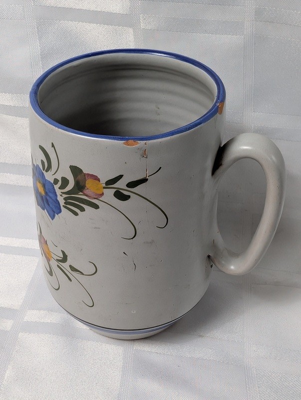 Ceramic floral mug with blue trim - image 4 of 9
