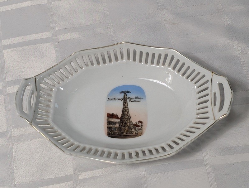 White porcelain serving dish with lighthouse transfer - image 1 of 9