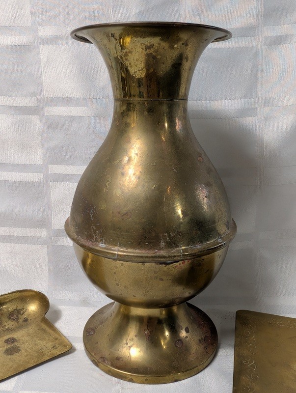 Brass vase with two accompanying brass accessories - image 4 of 7