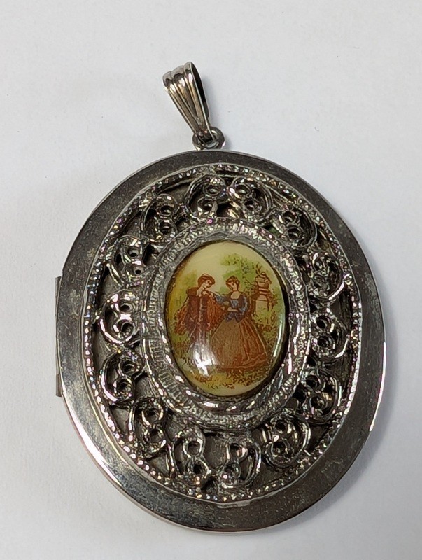 Oval enamel miniature locket pendant - image 1 of 9