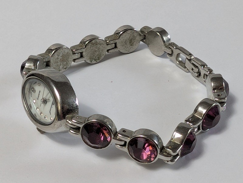 Quartz bracelet watch with purple gemstone accents - image 12 of 15