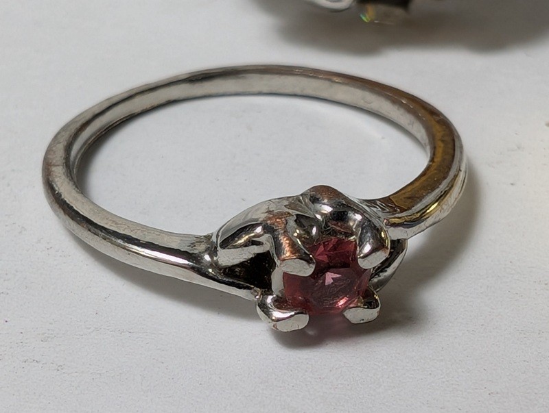 Citrine ring, pink gemstone ring, and enamel hoop earrings - image 5 of 13