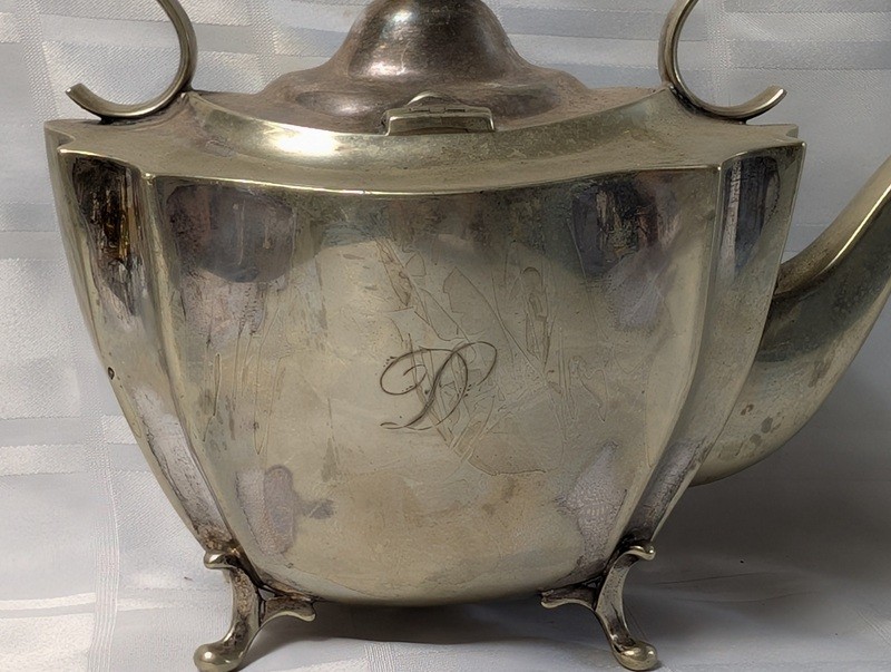 Antique silver teapot with etched panels and monogram - image 4 of 14