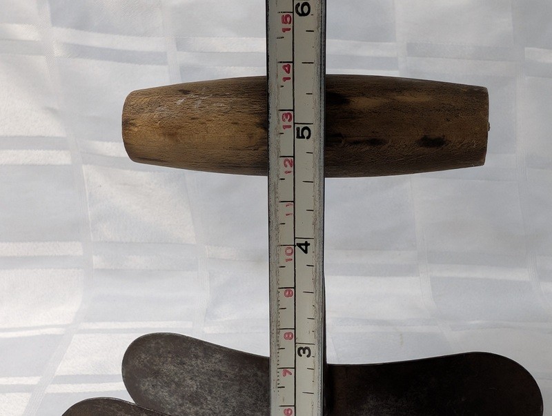 Vintage hand tool with wooden handle and paired curved metal blades - image 6 of 6