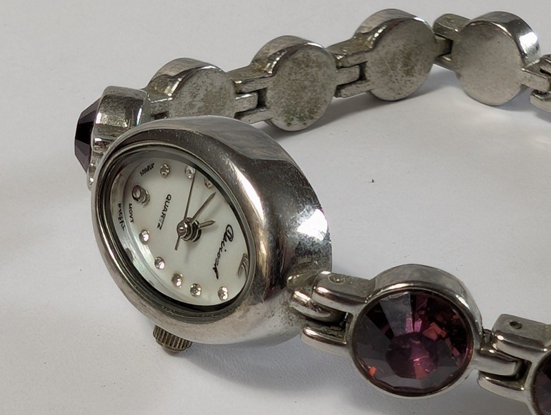 Quartz bracelet watch with purple gemstone accents - image 11 of 15