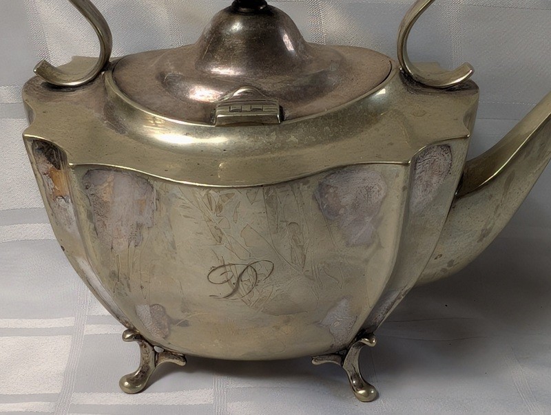 Antique silver teapot with etched panels and monogram - image 3 of 14