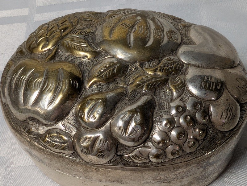 Round Brass Trinket Box with Fruit Motif - image 3 of 13