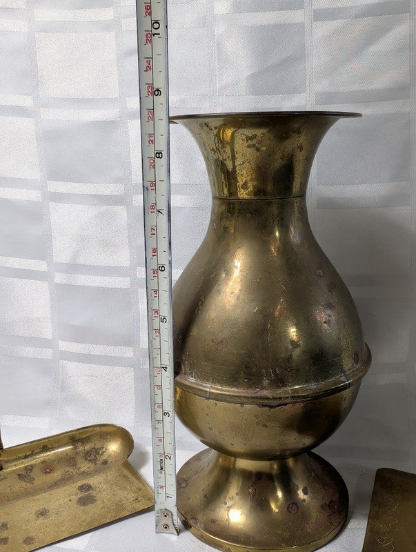 Brass vase with two accompanying brass accessories - image 6 of 7