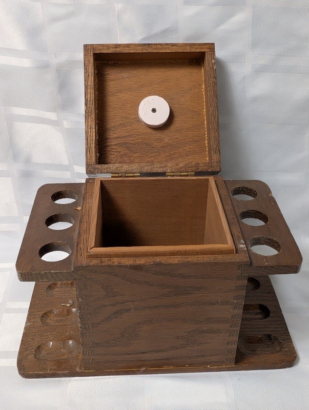 Wooden multi-compartment storage box with pipe-rack style wings - image 1 of 11