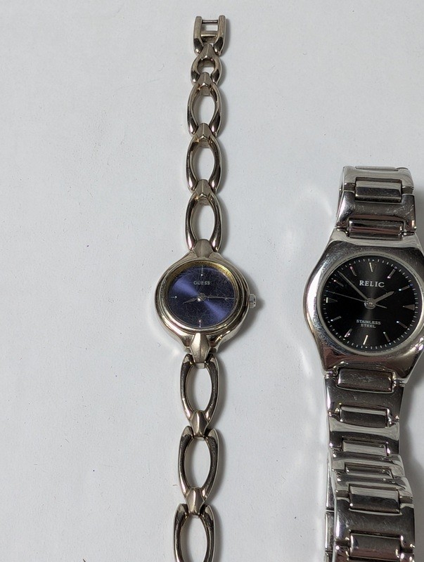 Relic stainless steel watch and Guess blue-dial watch on chain bracelet - image 5 of 9