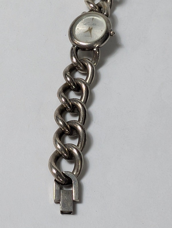 Floral rhinestone pendant watch and silver link bracelet watch - image 8 of 11