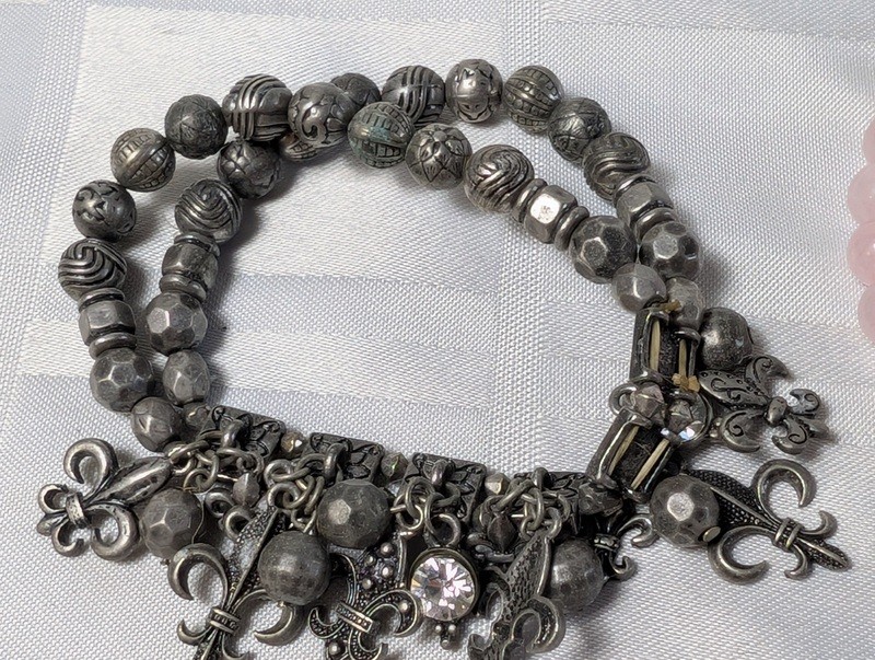 Silver-tone charm bracelet and pink beaded bracelet - image 6 of 10