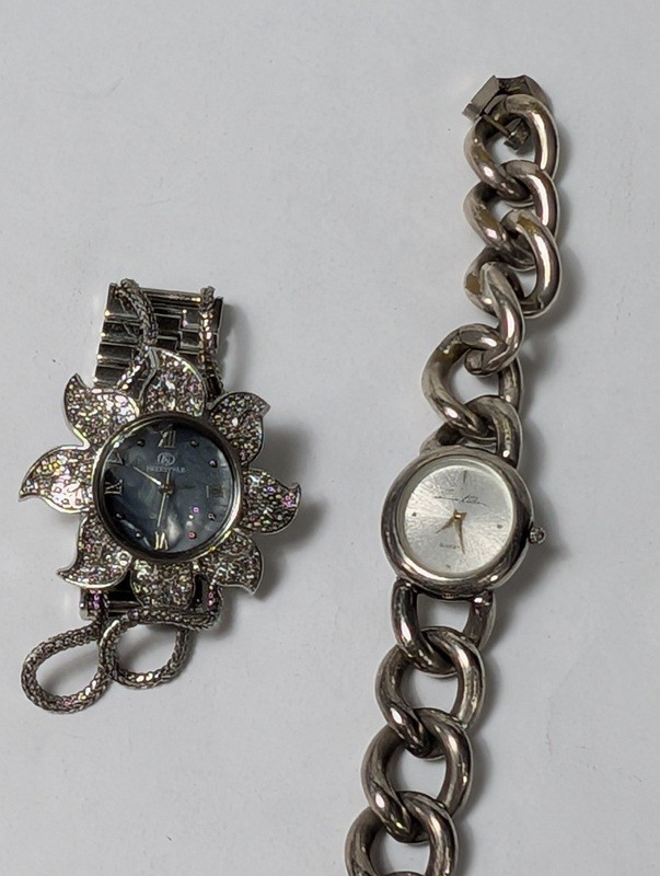 Floral rhinestone pendant watch and silver link bracelet watch - image 2 of 11