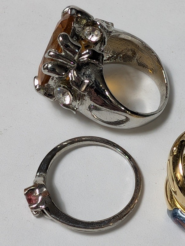 Citrine ring, pink gemstone ring, and enamel hoop earrings - image 8 of 13