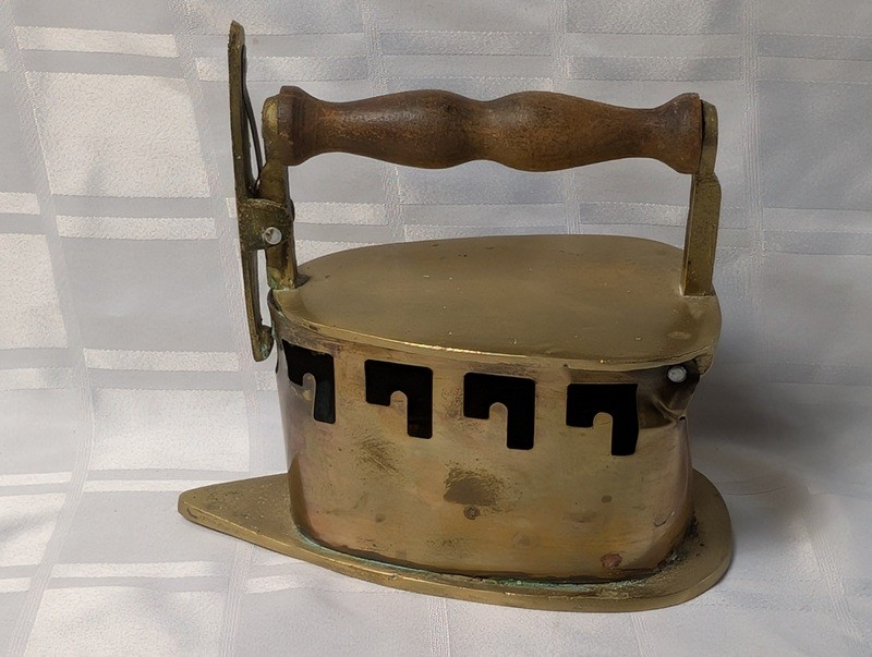 Antique brass coal iron with wooden handle - image 2 of 19