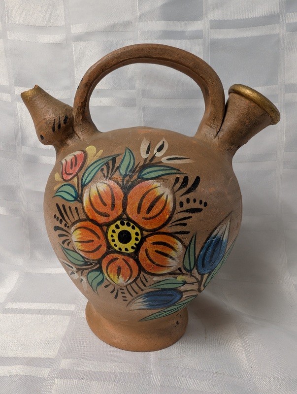 Decorative hand-painted ceramic vase with floral motif - image 1 of 11