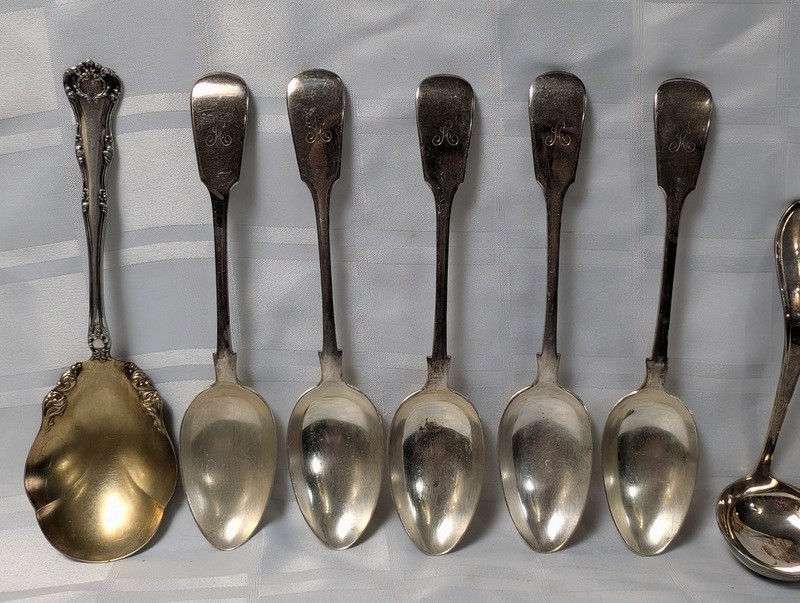 Antique monogrammed silverware spoons set - image 2 of 13