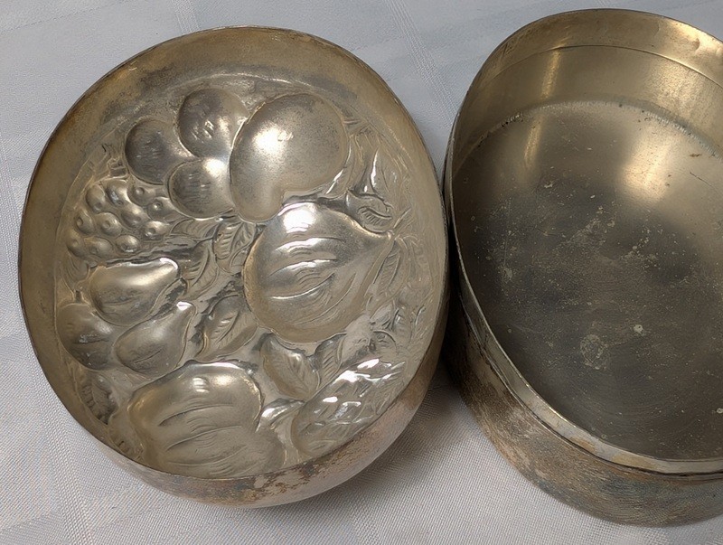 Round Brass Trinket Box with Fruit Motif - image 12 of 13