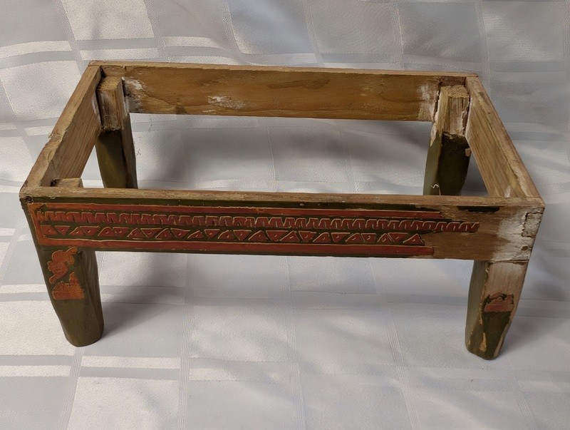 Decorated rustic wooden stool frame - image 2 of 10