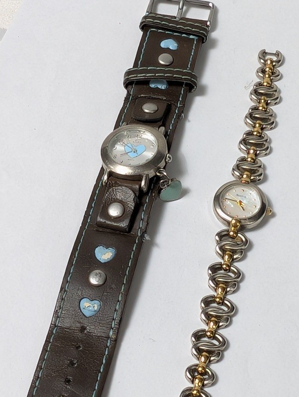 Bulova watches with heart motifs: leather cuff strap and two-tone bracelet - image 5 of 12