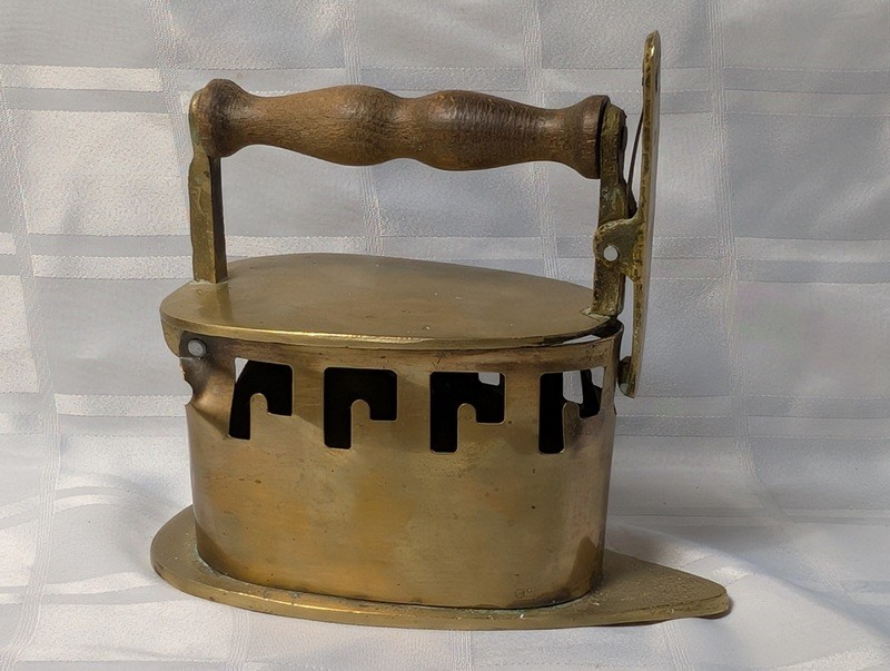 Antique brass coal iron with wooden handle - image 7 of 19
