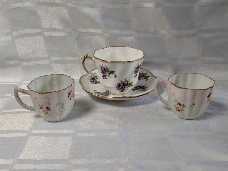 Salisbury bone china teacup set with floral mugs and scalloped plate - image 1 of 15