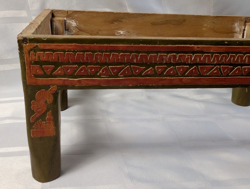 Decorated rustic wooden stool frame - image 3 of 10