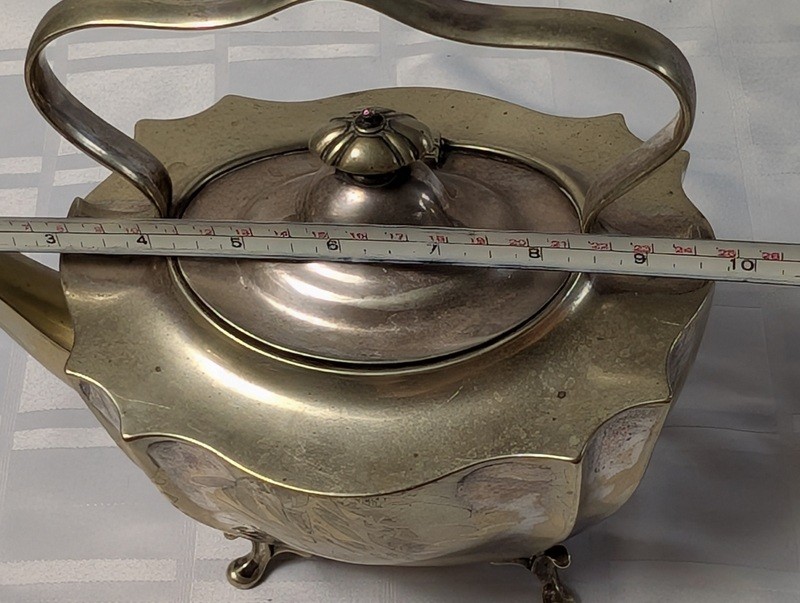 Antique silver teapot with etched panels and monogram - image 14 of 14