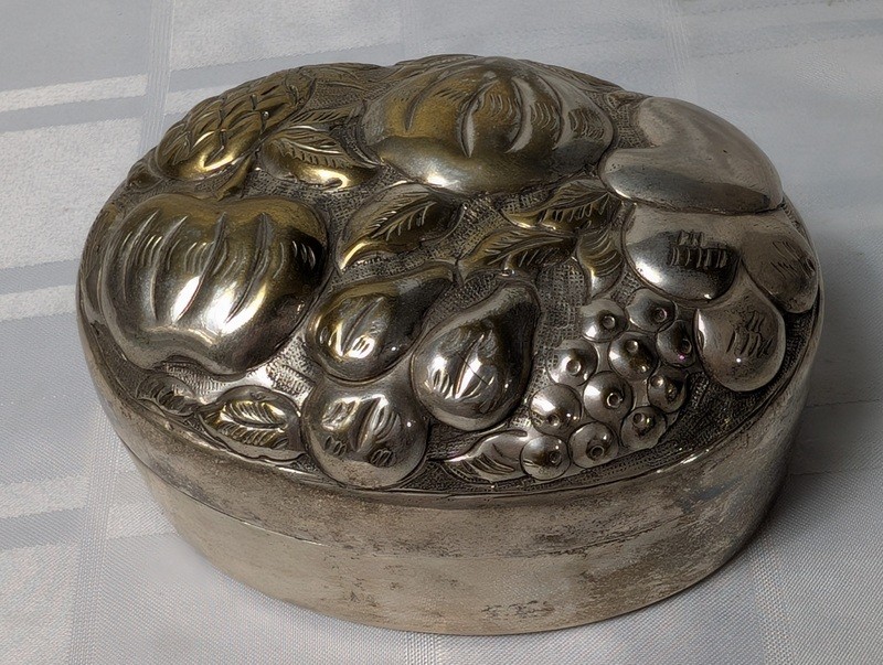 Round Brass Trinket Box with Fruit Motif - image 2 of 13