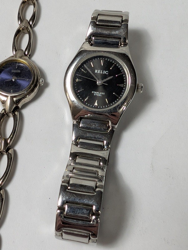 Relic stainless steel watch and Guess blue-dial watch on chain bracelet - image 3 of 9
